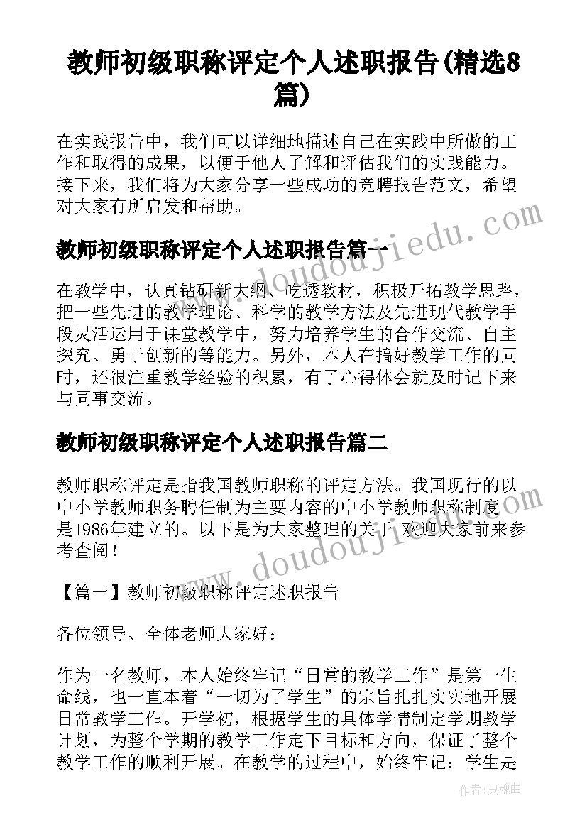 教师初级职称评定个人述职报告(精选8篇)