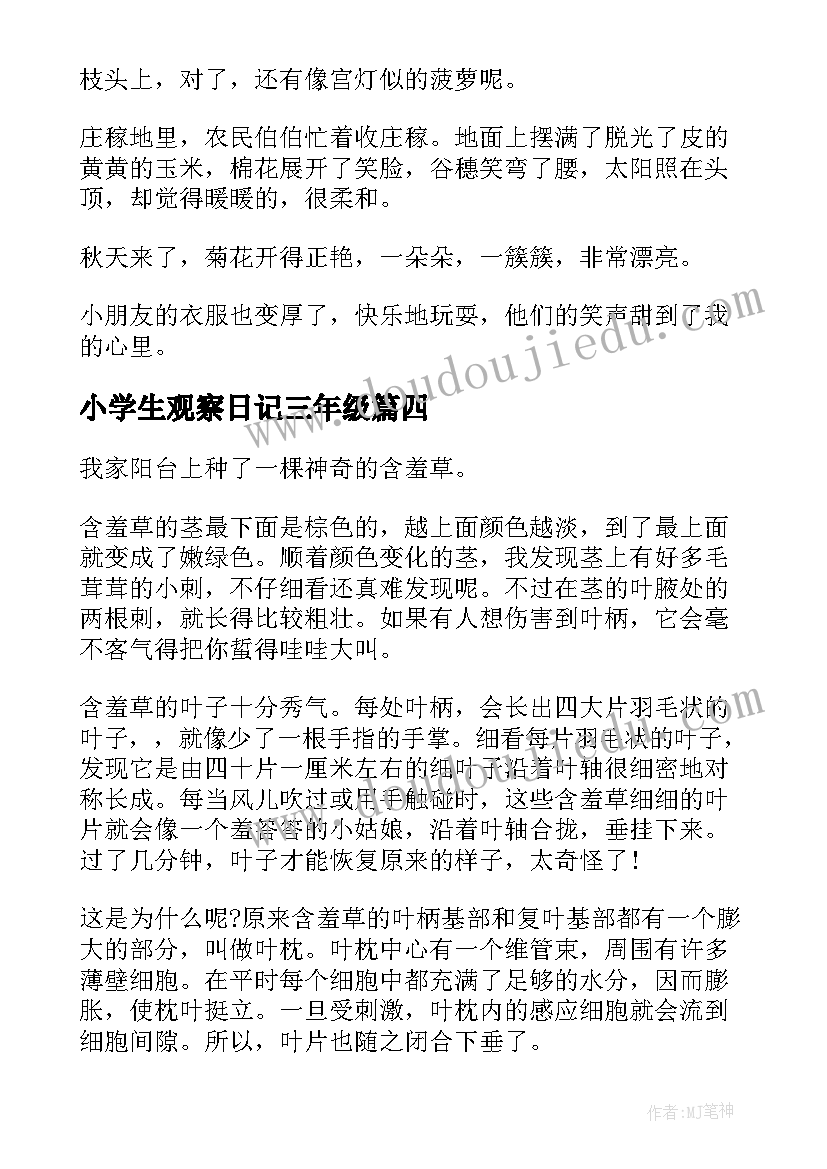 最新小学生观察日记三年级 三年级观察日记(模板18篇)