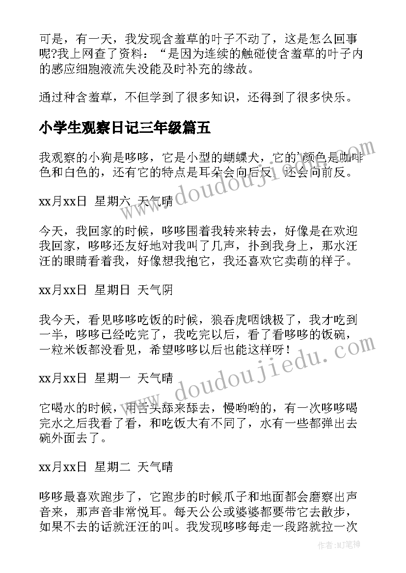 最新小学生观察日记三年级 三年级观察日记(模板18篇)