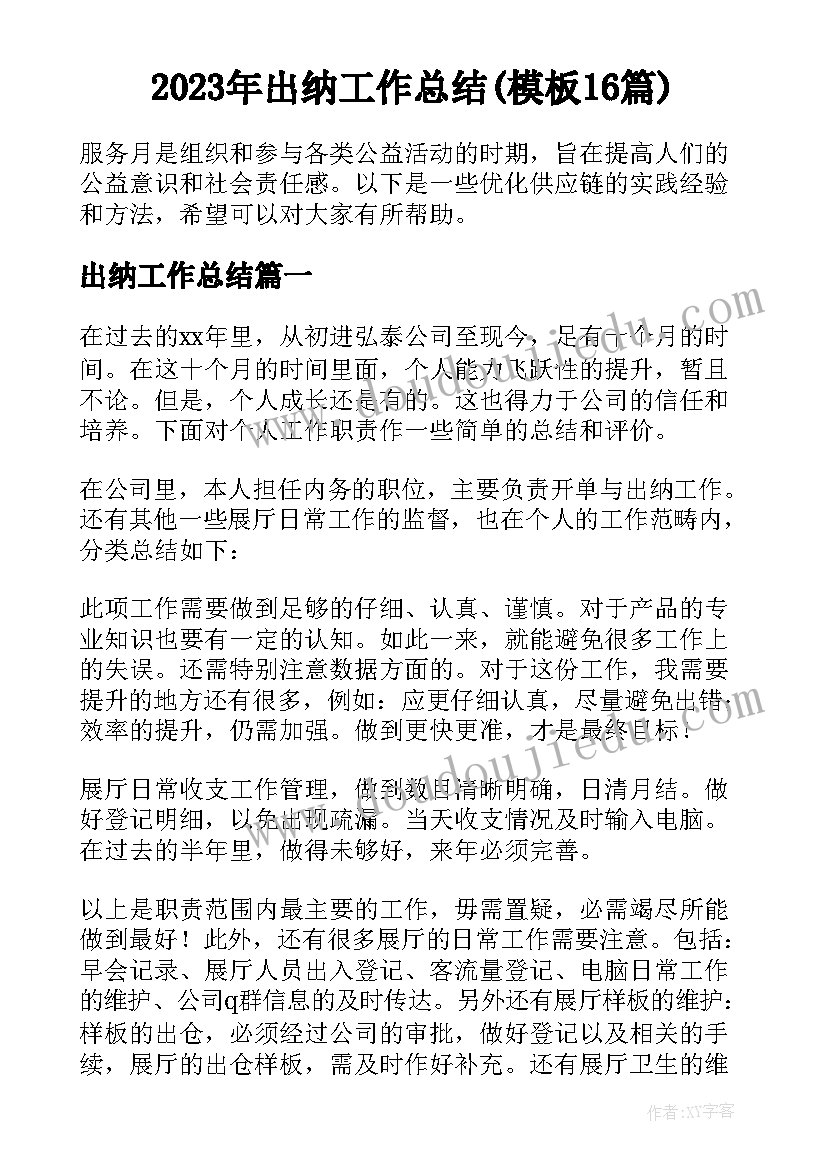 2023年出纳工作总结(模板16篇)