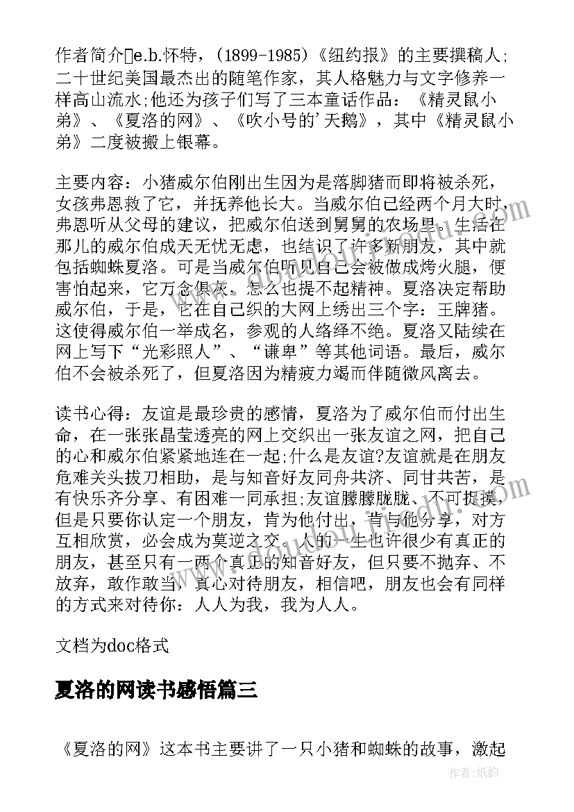 2023年夏洛的网读书感悟(模板5篇)