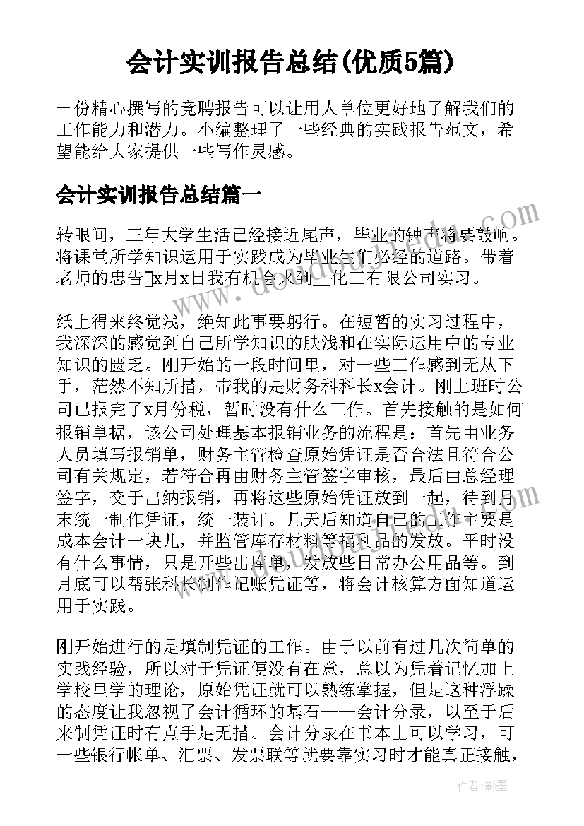 会计实训报告总结(优质5篇)