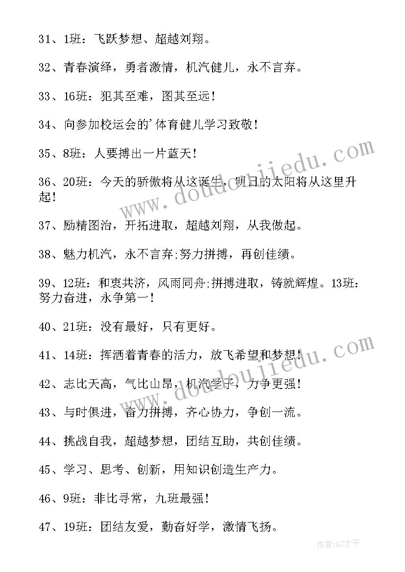 最新班级运动会加油口号的口号押韵(优质15篇)