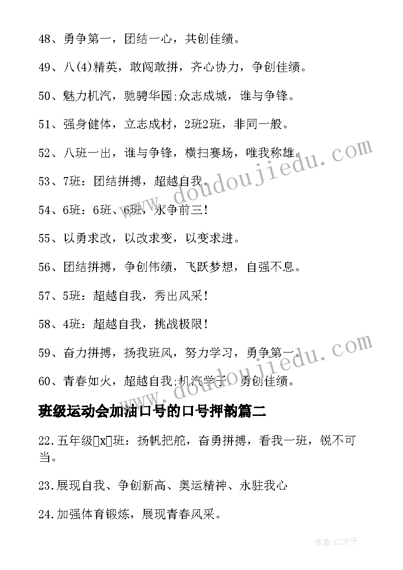 最新班级运动会加油口号的口号押韵(优质15篇)