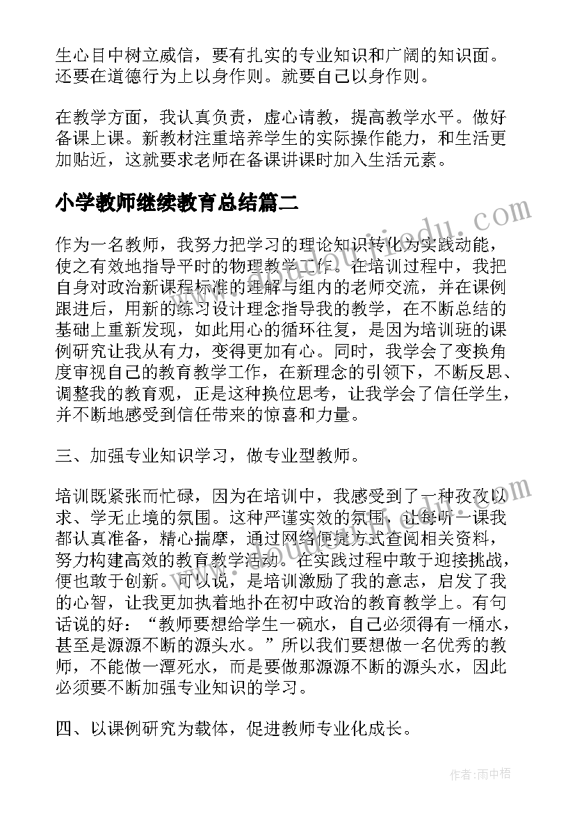 小学教师继续教育总结(通用8篇)