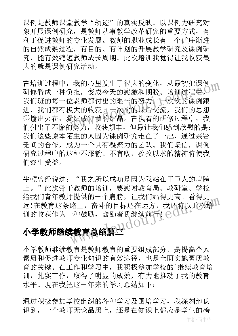 小学教师继续教育总结(通用8篇)