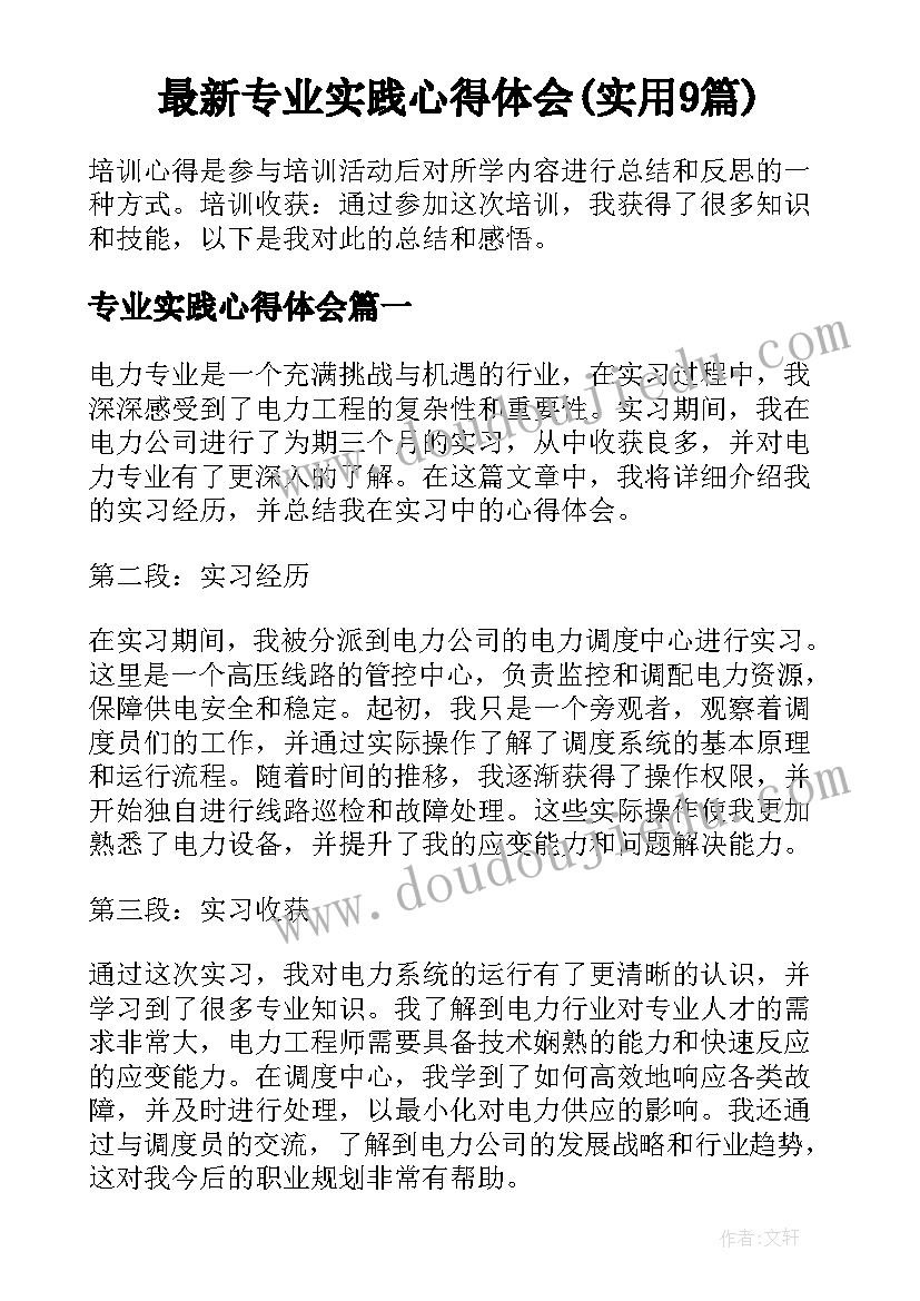 最新专业实践心得体会(实用9篇)