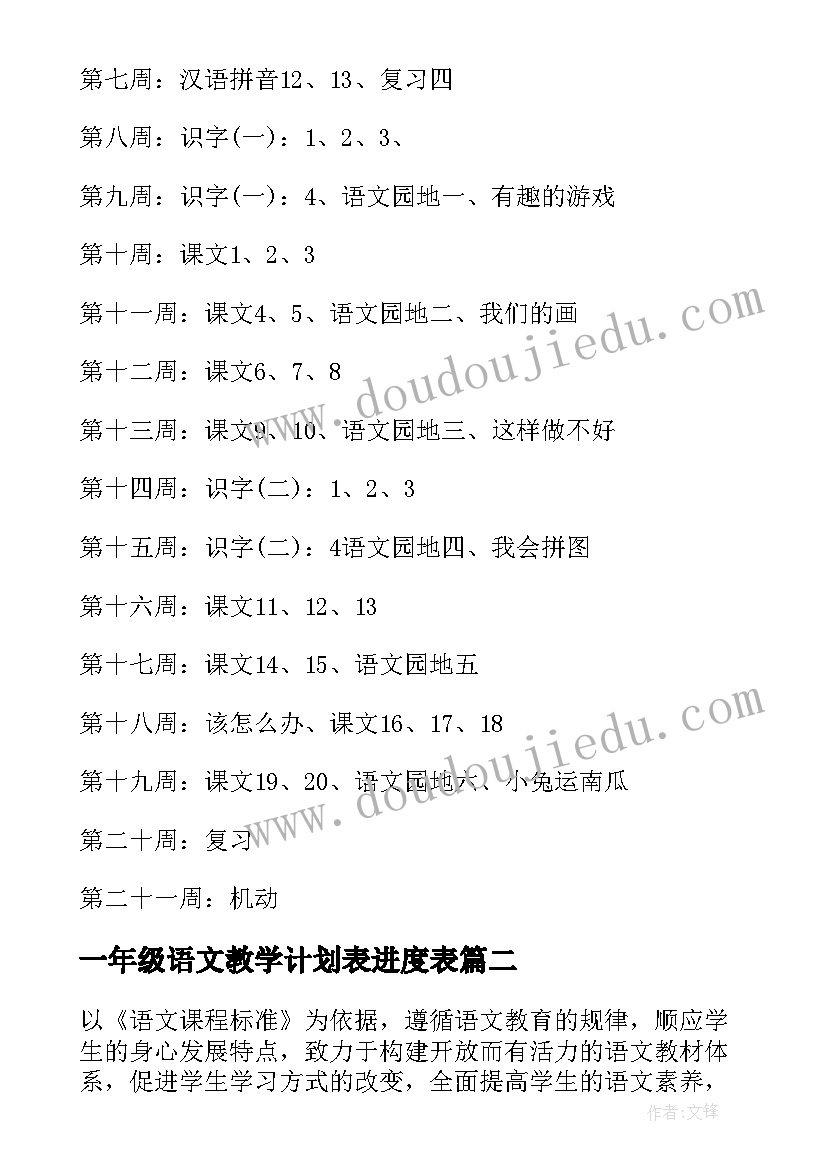 一年级语文教学计划表进度表(优秀8篇)