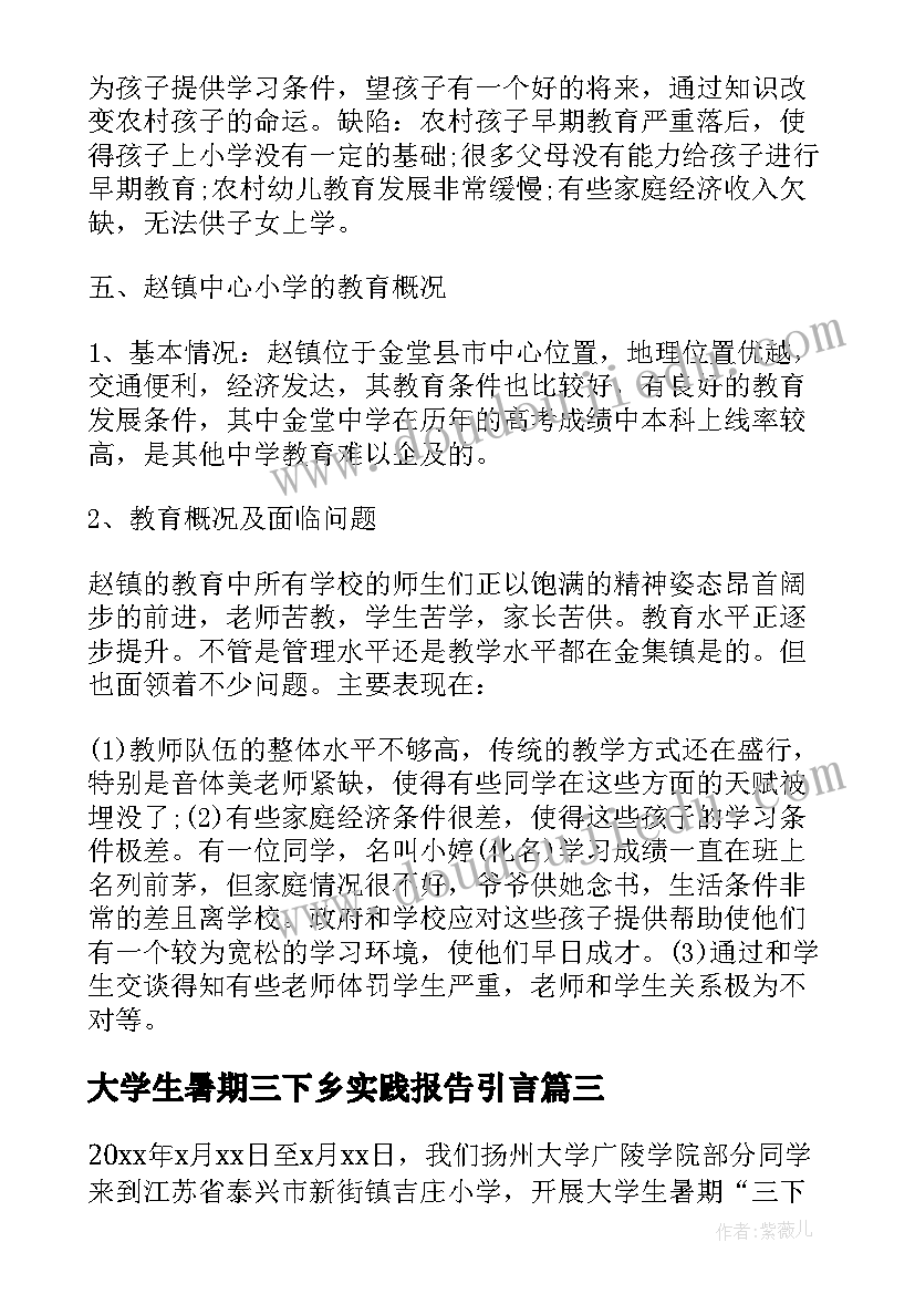 2023年大学生暑期三下乡实践报告引言(通用11篇)