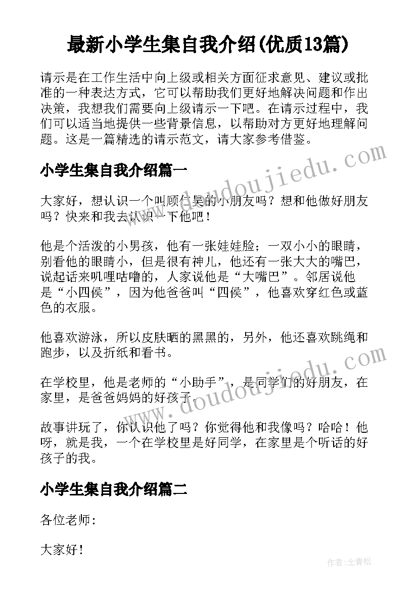 最新小学生集自我介绍(优质13篇)