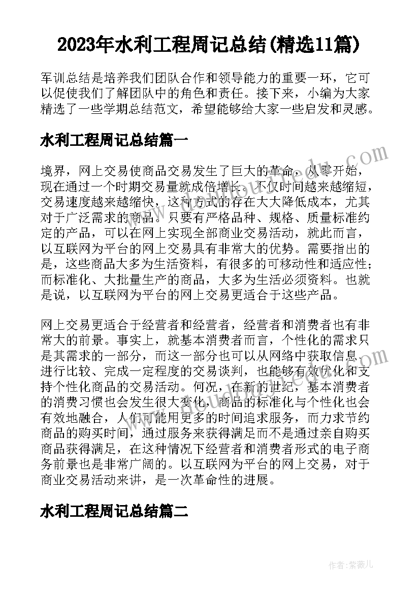 2023年水利工程周记总结(精选11篇)