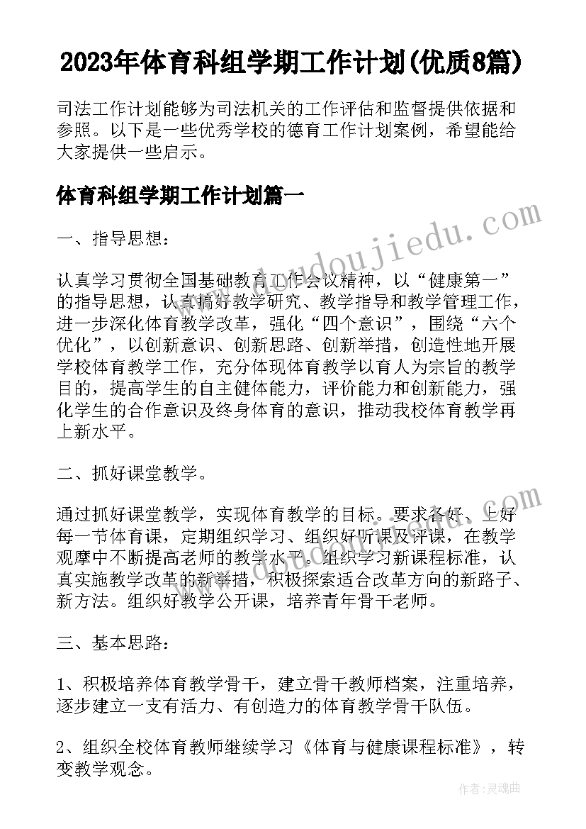 2023年体育科组学期工作计划(优质8篇)