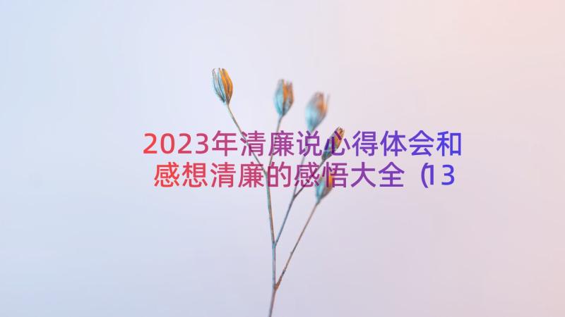 2023年清廉说心得体会和感想清廉的感悟大全（13篇）