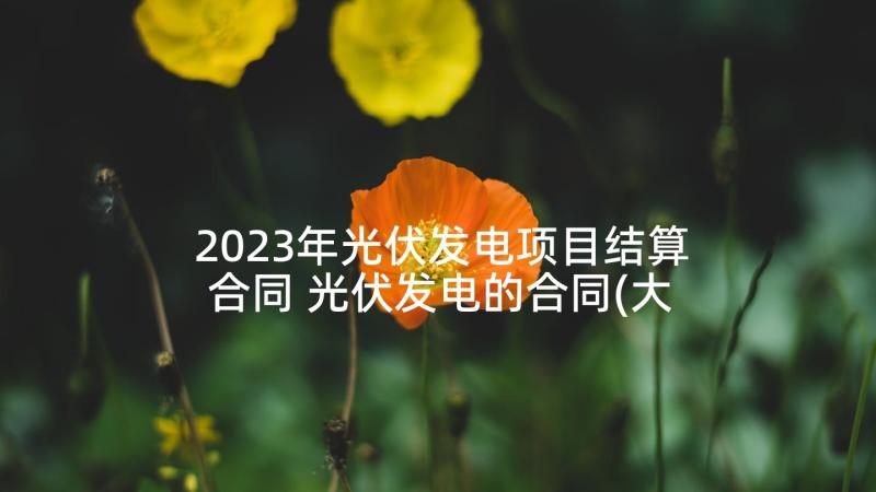 2023年光伏发电项目结算合同 光伏发电的合同(大全5篇)