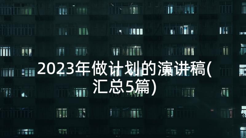 2023年做计划的演讲稿(汇总5篇)