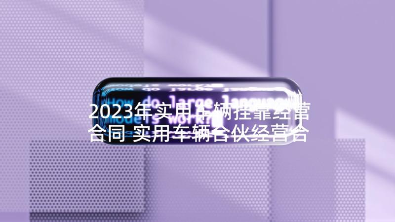 2023年实用车辆挂靠经营合同 实用车辆合伙经营合同(模板5篇)