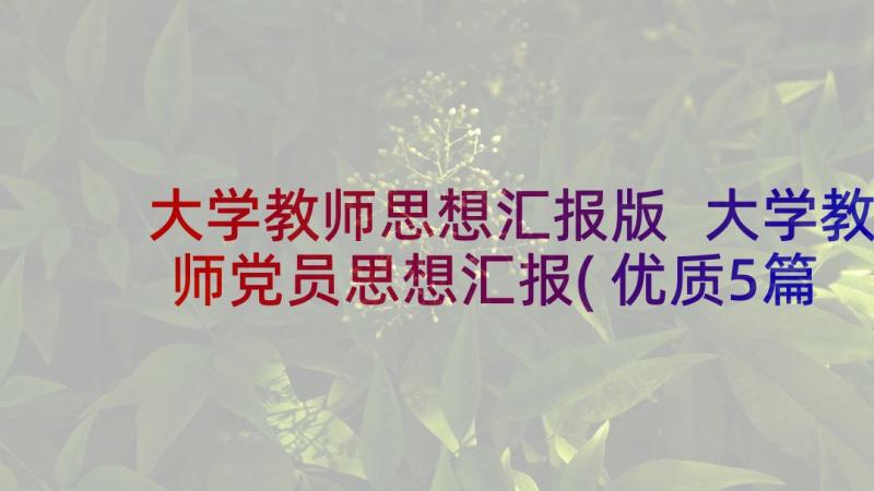 大学教师思想汇报版 大学教师党员思想汇报(优质5篇)