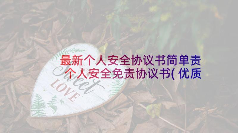 最新个人安全协议书简单责 个人安全免责协议书(优质9篇)