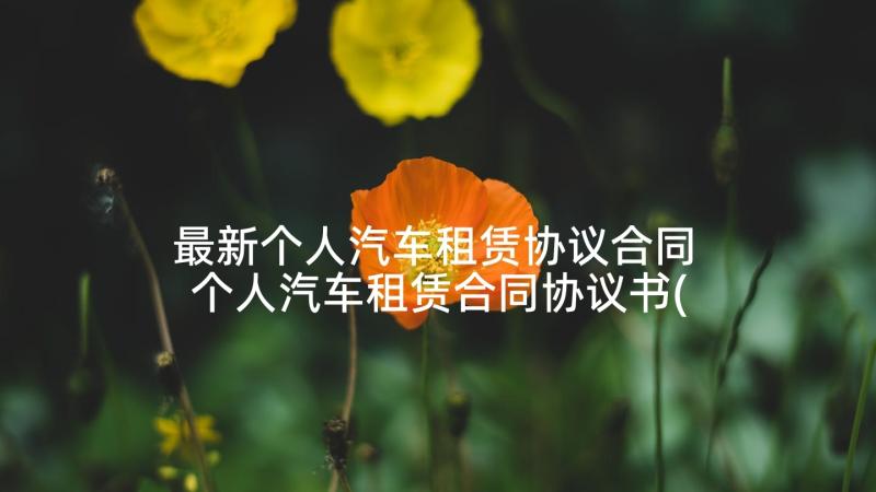 最新个人汽车租赁协议合同 个人汽车租赁合同协议书(大全5篇)