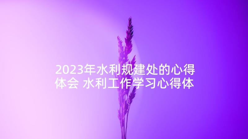 2023年水利规建处的心得体会 水利工作学习心得体会(实用7篇)