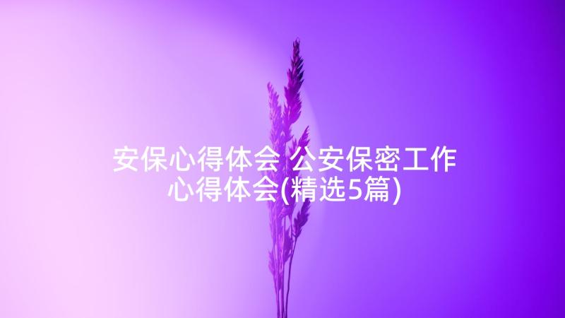 安保心得体会 公安保密工作心得体会(精选5篇)