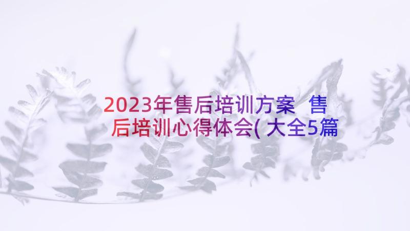 2023年售后培训方案 售后培训心得体会(大全5篇)