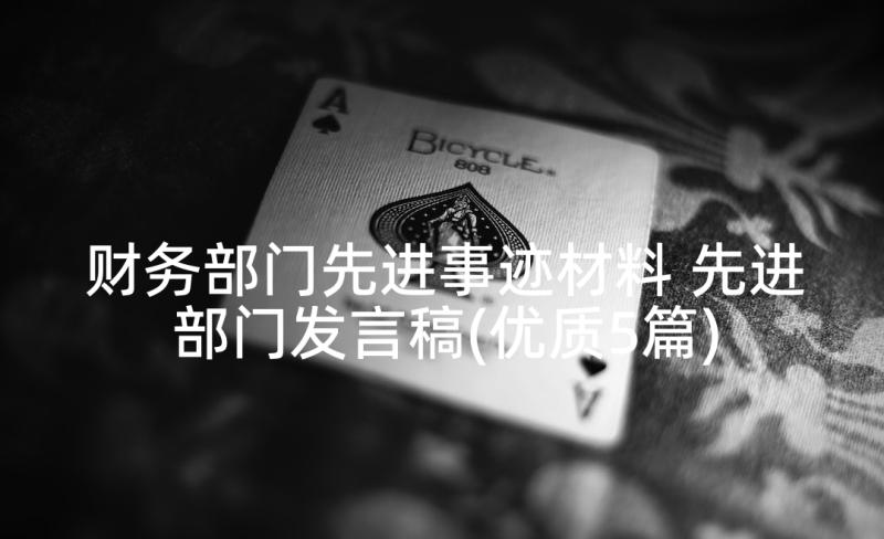 财务部门先进事迹材料 先进部门发言稿(优质5篇)