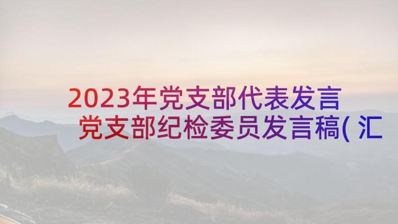 2023年党支部代表发言 党支部纪检委员发言稿(汇总8篇)