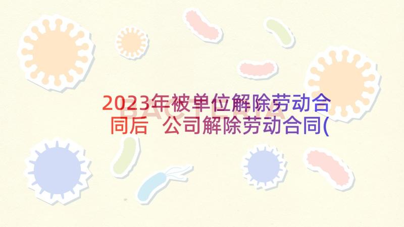 2023年被单位解除劳动合同后 公司解除劳动合同(大全10篇)