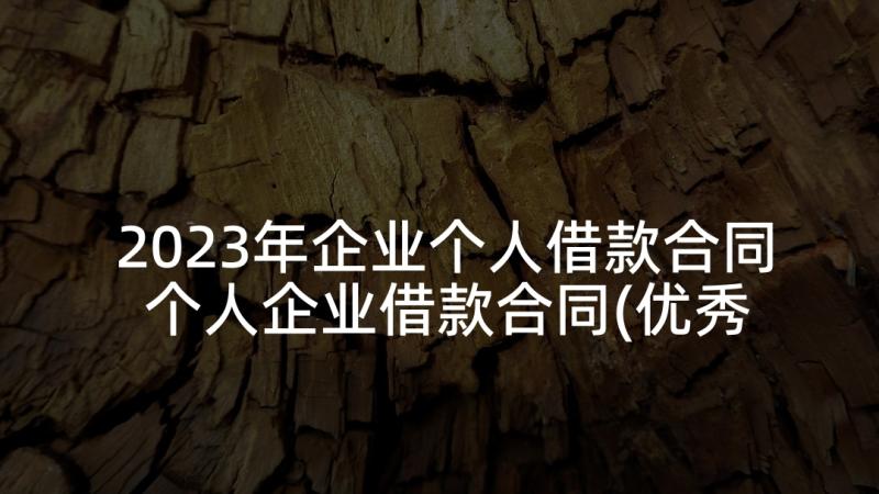 2023年企业个人借款合同 个人企业借款合同(优秀6篇)