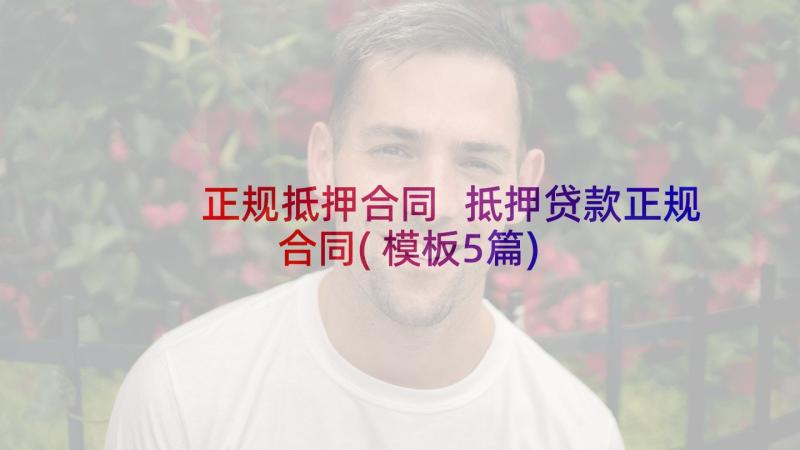 正规抵押合同 抵押贷款正规合同(模板5篇)