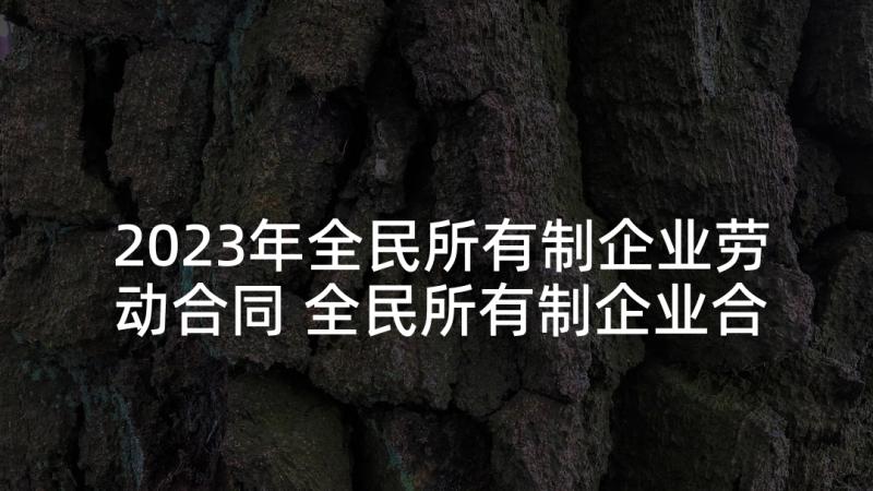 2023年全民所有制企业劳动合同 全民所有制企业合同制职工劳动合同(优质5篇)