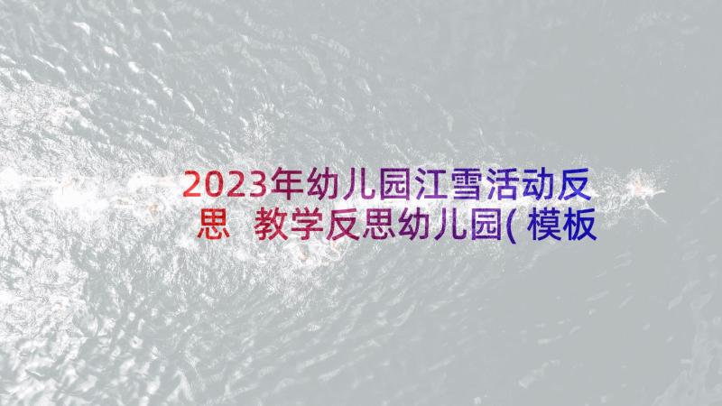 2023年幼儿园江雪活动反思 教学反思幼儿园(模板7篇)