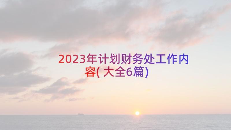 2023年计划财务处工作内容(大全6篇)