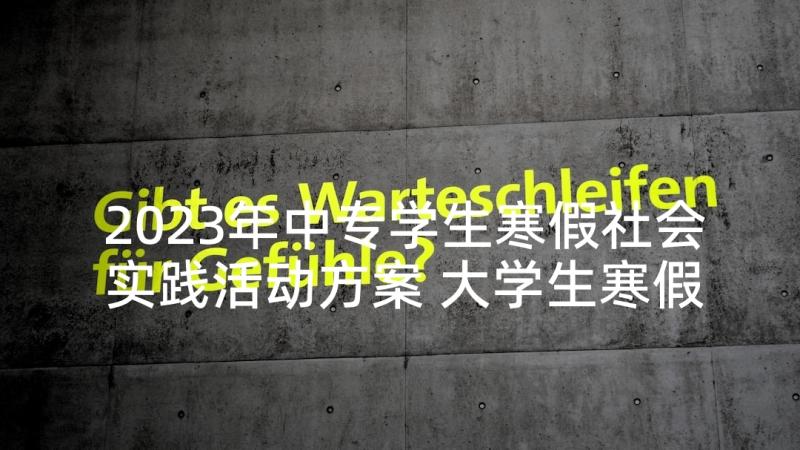 2023年中专学生寒假社会实践活动方案 大学生寒假社会实践活动方案(大全5篇)