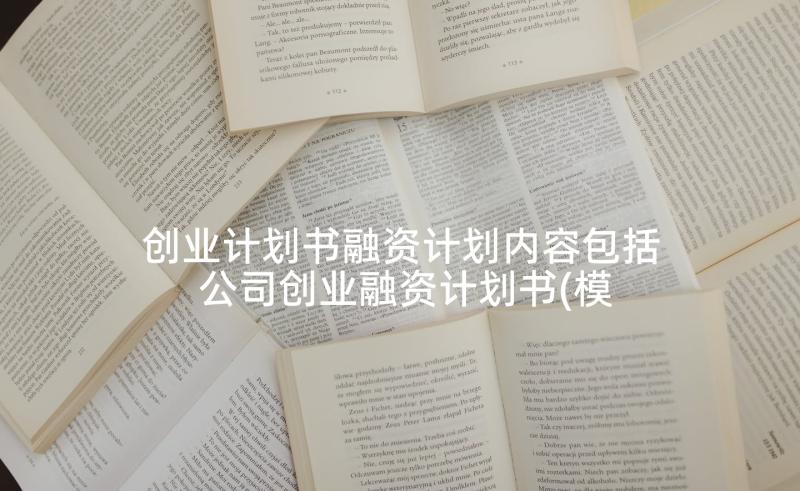 创业计划书融资计划内容包括 公司创业融资计划书(模板5篇)