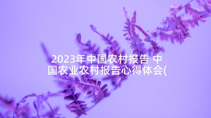 2023年中国农村报告 中国农业农村报告心得体会(大全5篇)