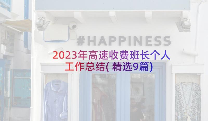 2023年高速收费班长个人工作总结(精选9篇)