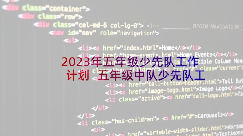 2023年五年级少先队工作计划 五年级中队少先队工作计划(大全5篇)