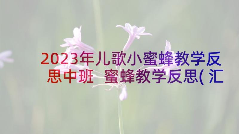 2023年儿歌小蜜蜂教学反思中班 蜜蜂教学反思(汇总8篇)