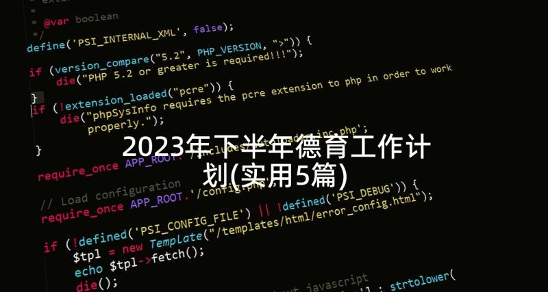 2023年下半年德育工作计划(实用5篇)