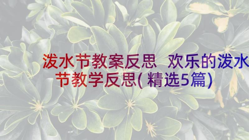 泼水节教案反思 欢乐的泼水节教学反思(精选5篇)