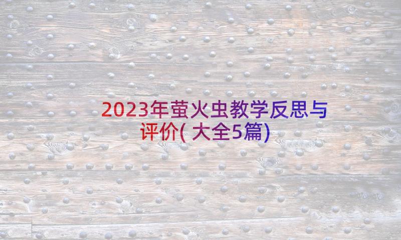 2023年萤火虫教学反思与评价(大全5篇)