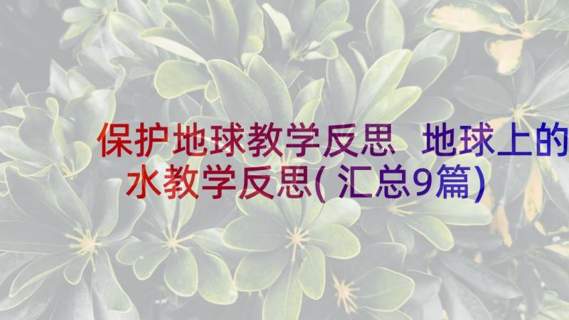 保护地球教学反思 地球上的水教学反思(汇总9篇)