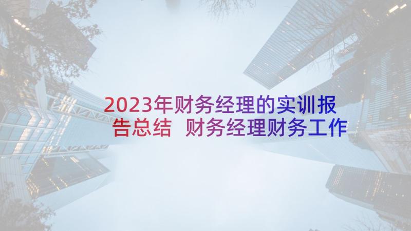 2023年财务经理的实训报告总结 财务经理财务工作总结报告(汇总5篇)