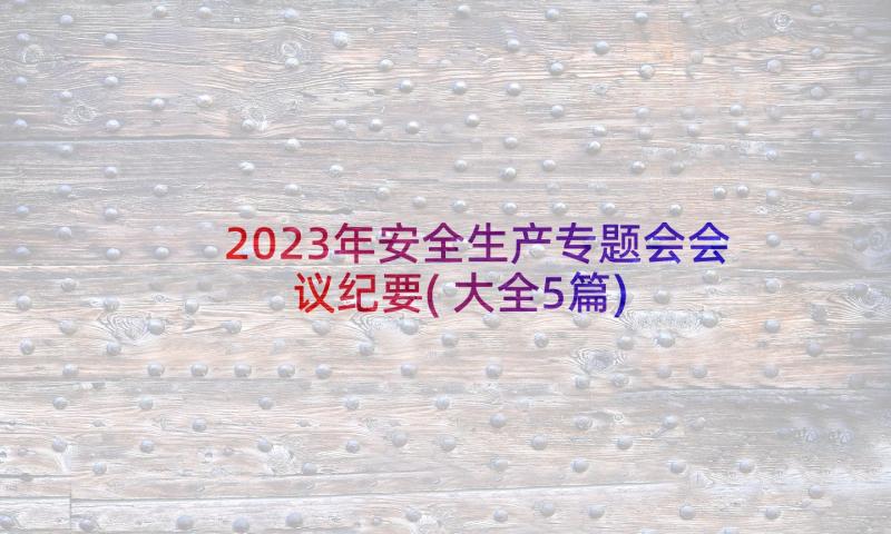 2023年安全生产专题会会议纪要(大全5篇)