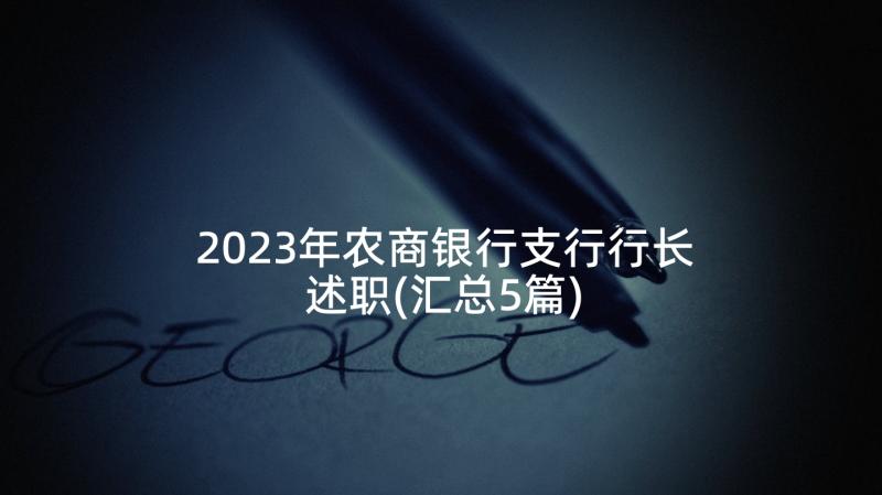 2023年农商银行支行行长述职(汇总5篇)