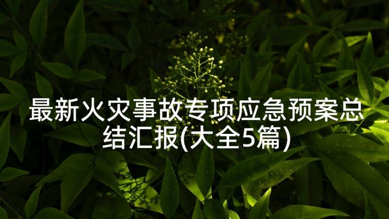 最新火灾事故专项应急预案总结汇报(大全5篇)