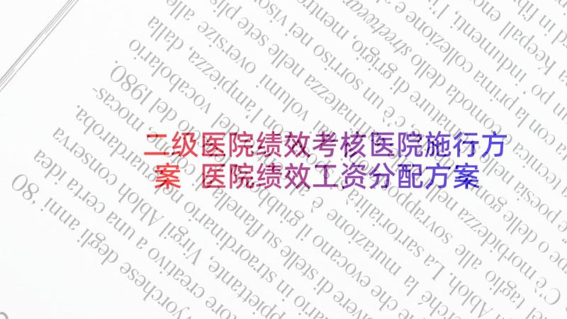 二级医院绩效考核医院施行方案 医院绩效工资分配方案(大全5篇)