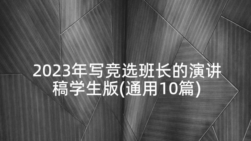 2023年写竞选班长的演讲稿学生版(通用10篇)